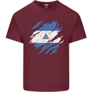 Torn Nicaragua Flag Nicaraguan Day Football Mens Cotton T-Shirt Tee Top Maroon