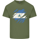 Torn Nicaragua Flag Nicaraguan Day Football Mens Cotton T-Shirt Tee Top Military Green