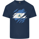 Torn Nicaragua Flag Nicaraguan Day Football Mens Cotton T-Shirt Tee Top Navy Blue