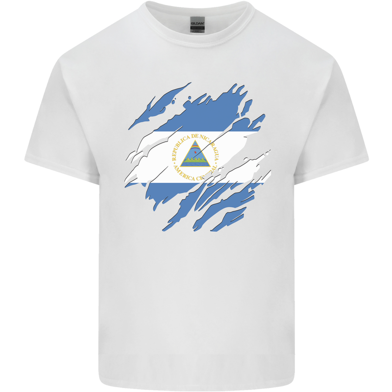 Torn Nicaragua Flag Nicaraguan Day Football Mens Cotton T-Shirt Tee Top White