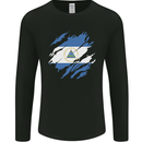 Torn Nicaragua Flag Nicaraguan Day Football Mens Long Sleeve T-Shirt Black