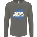 Torn Nicaragua Flag Nicaraguan Day Football Mens Long Sleeve T-Shirt Charcoal