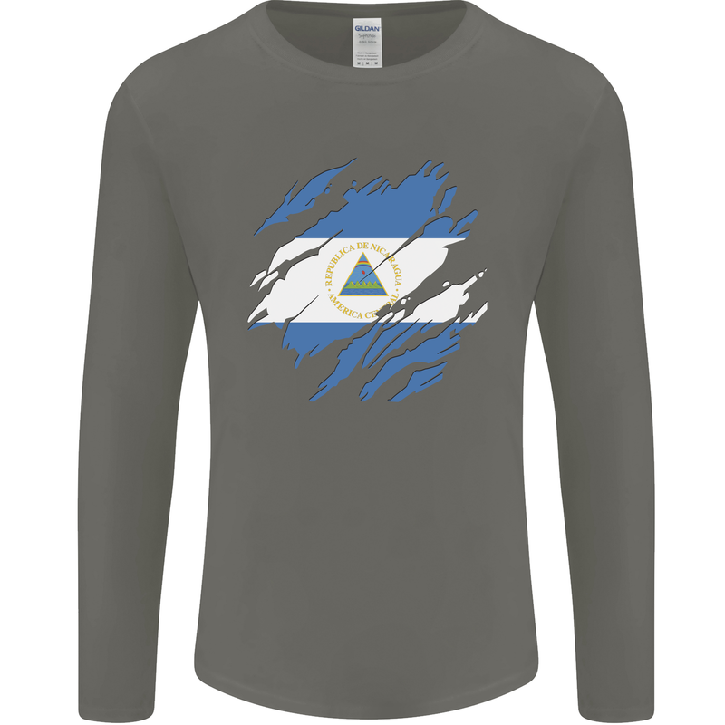 Torn Nicaragua Flag Nicaraguan Day Football Mens Long Sleeve T-Shirt Charcoal
