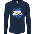 Torn Nicaragua Flag Nicaraguan Day Football Mens Long Sleeve T-Shirt Navy Blue