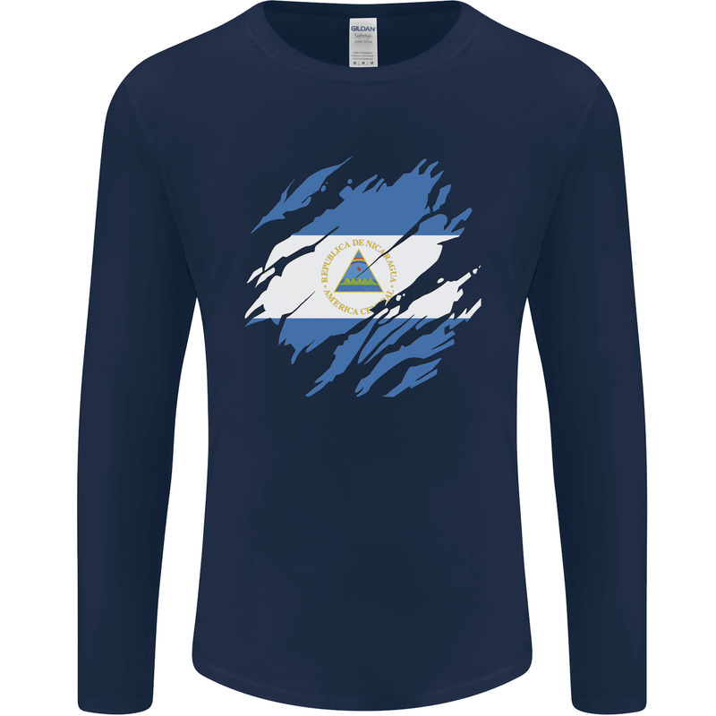 Torn Nicaragua Flag Nicaraguan Day Football Mens Long Sleeve T-Shirt Navy Blue