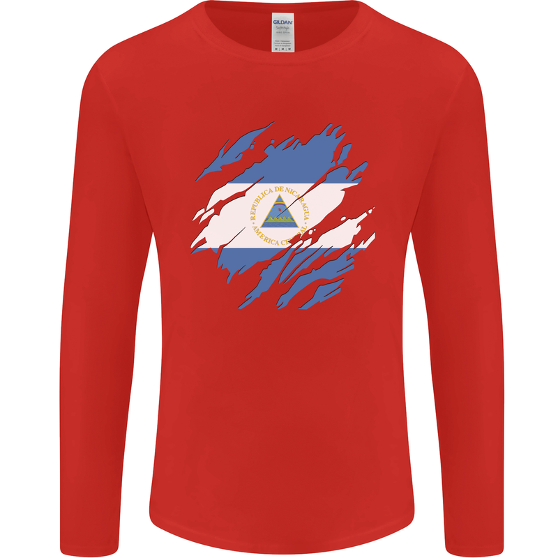 Torn Nicaragua Flag Nicaraguan Day Football Mens Long Sleeve T-Shirt Red