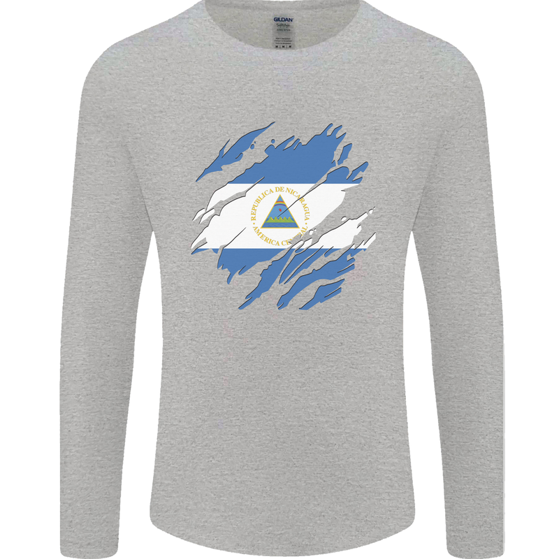 Torn Nicaragua Flag Nicaraguan Day Football Mens Long Sleeve T-Shirt Sports Grey