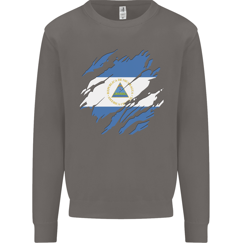 Torn Nicaragua Flag Nicaraguan Day Football Mens Sweatshirt Jumper Charcoal