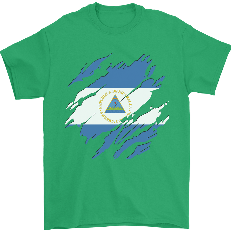 Torn Nicaragua Flag Nicaraguan Day Football Mens T-Shirt 100% Cotton Irish Green