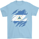 Torn Nicaragua Flag Nicaraguan Day Football Mens T-Shirt 100% Cotton Light Blue