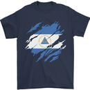 Torn Nicaragua Flag Nicaraguan Day Football Mens T-Shirt 100% Cotton Navy Blue