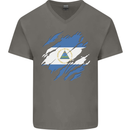 Torn Nicaragua Flag Nicaraguan Day Football Mens V-Neck Cotton T-Shirt Charcoal