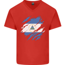 Torn Nicaragua Flag Nicaraguan Day Football Mens V-Neck Cotton T-Shirt Red