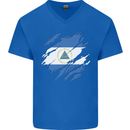 Torn Nicaragua Flag Nicaraguan Day Football Mens V-Neck Cotton T-Shirt Royal Blue