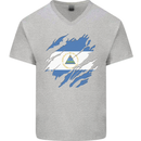 Torn Nicaragua Flag Nicaraguan Day Football Mens V-Neck Cotton T-Shirt Sports Grey