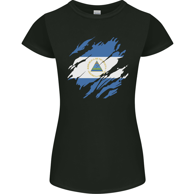 Torn Nicaragua Flag Nicaraguan Day Football Womens Petite Cut T-Shirt Black