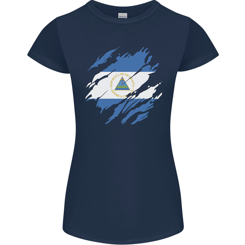 Torn Nicaragua Flag Nicaraguan Day Football Womens Petite Cut T-Shirt Navy Blue