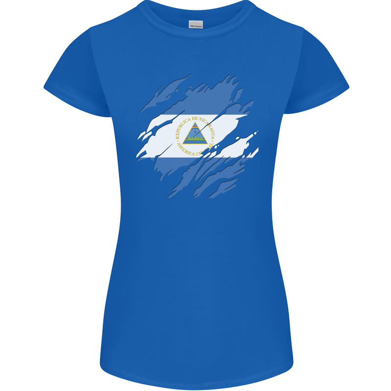 Torn Nicaragua Flag Nicaraguan Day Football Womens Petite Cut T-Shirt Royal Blue