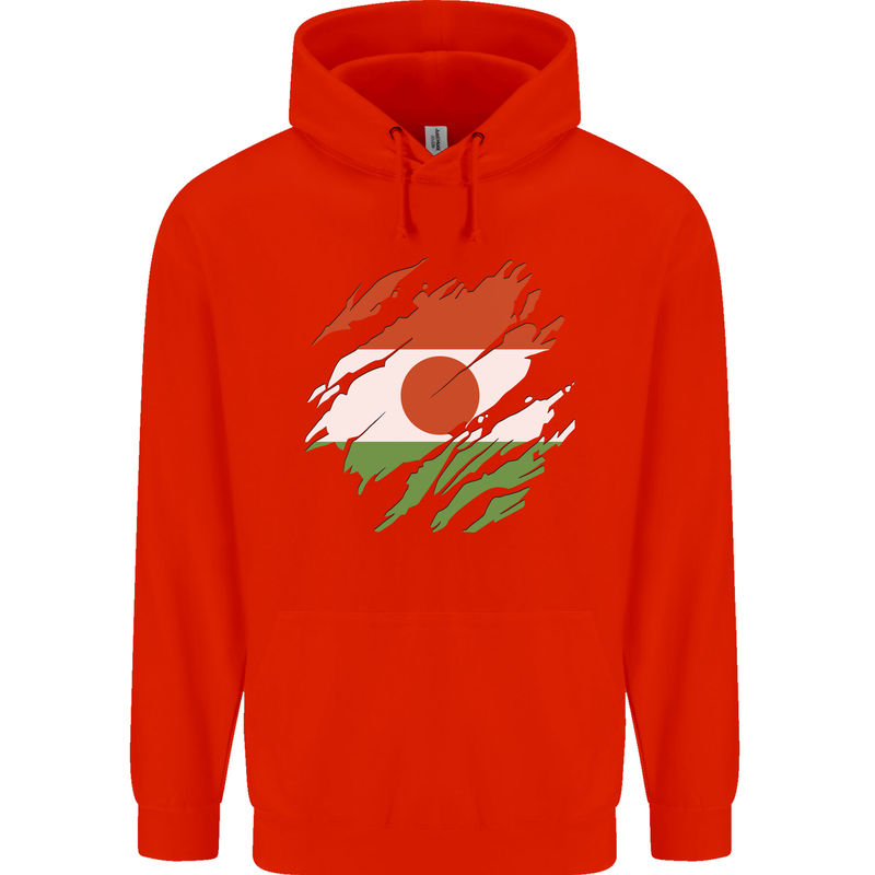 Torn Niger Flag Nigerien Day Football Childrens Kids Hoodie Bright Red