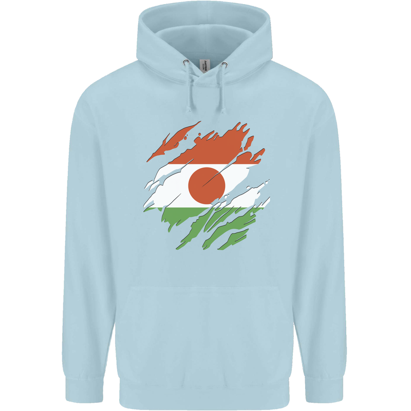 Torn Niger Flag Nigerien Day Football Childrens Kids Hoodie Light Blue