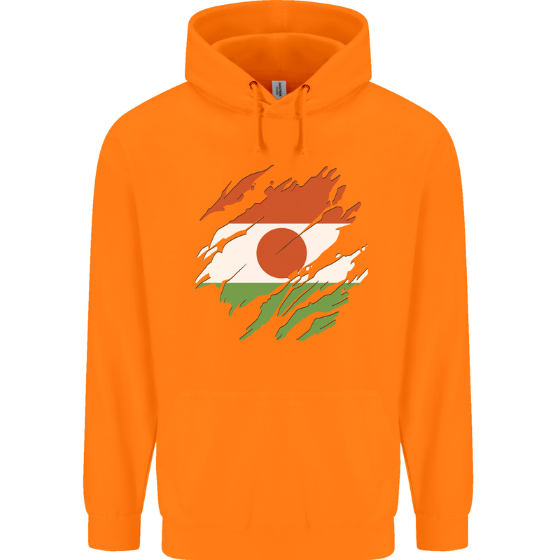 Torn Niger Flag Nigerien Day Football Childrens Kids Hoodie Orange