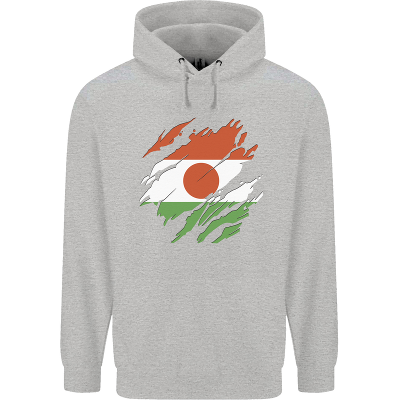 Torn Niger Flag Nigerien Day Football Childrens Kids Hoodie Sports Grey