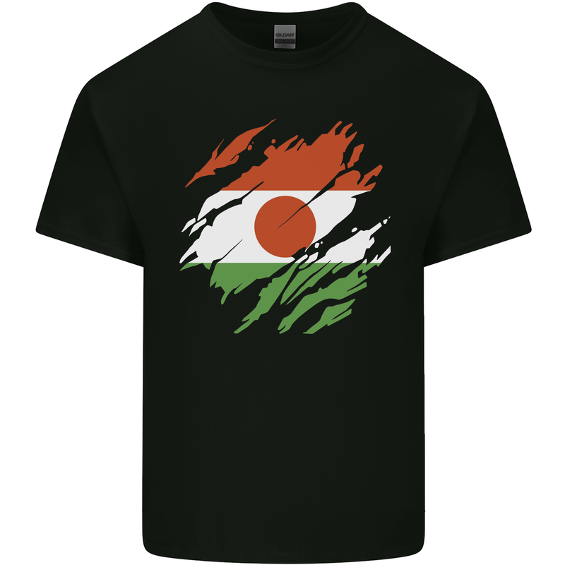 Torn Niger Flag Nigerien Day Football Kids T-Shirt Childrens Black