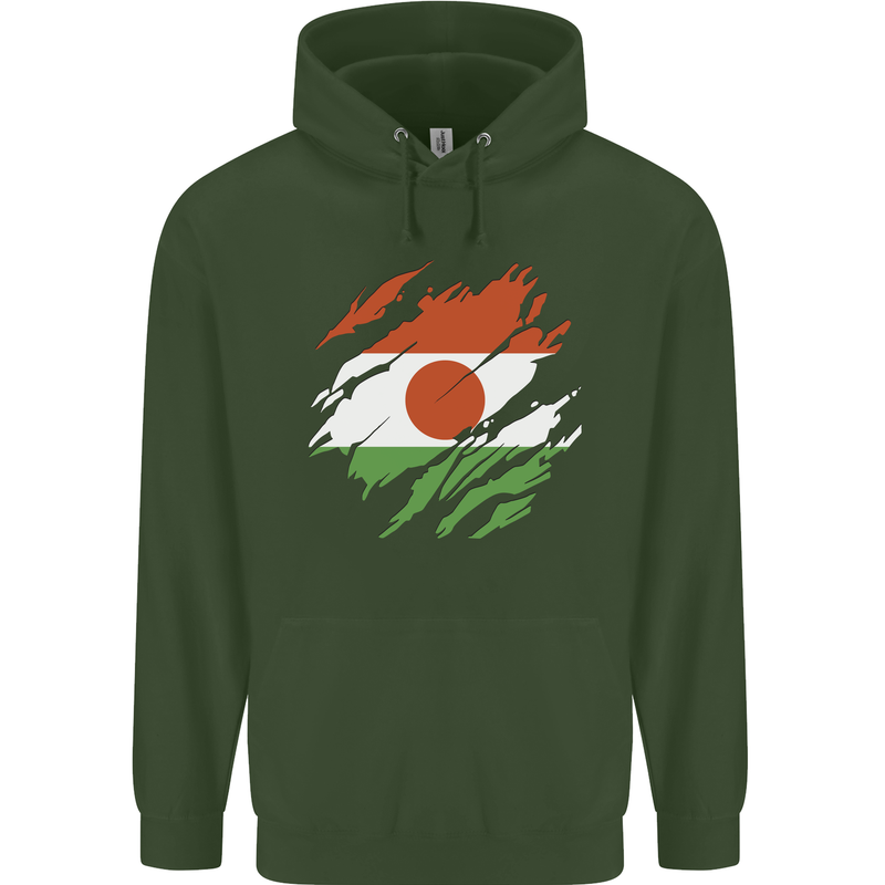 Torn Niger Flag Nigerien Day Football Mens 80% Cotton Hoodie Forest Green