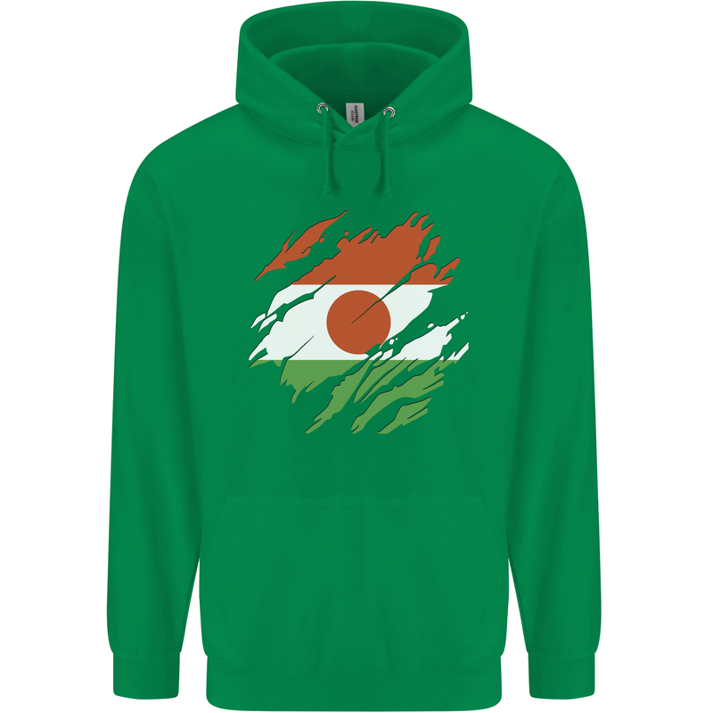 Torn Niger Flag Nigerien Day Football Mens 80% Cotton Hoodie Irish Green