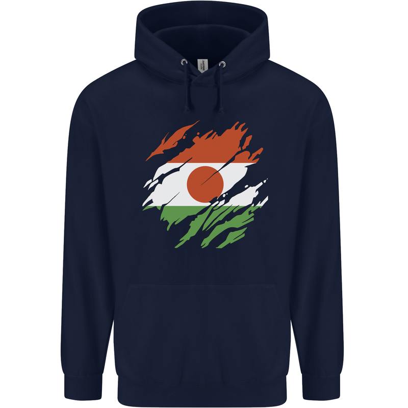 Torn Niger Flag Nigerien Day Football Mens 80% Cotton Hoodie Navy Blue