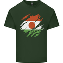 Torn Niger Flag Nigerien Day Football Mens Cotton T-Shirt Tee Top Forest Green