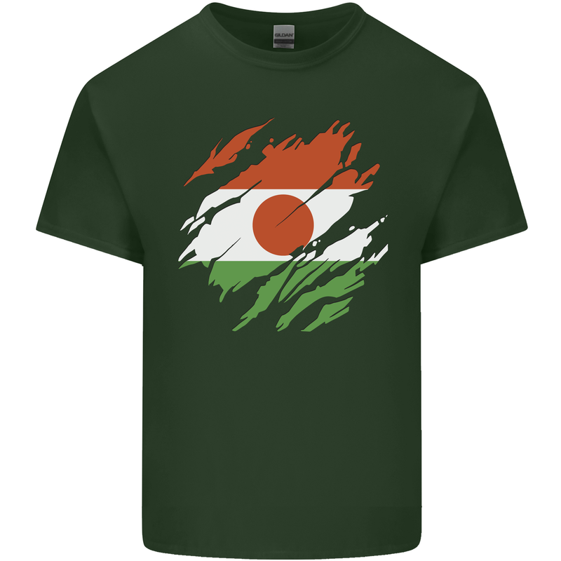 Torn Niger Flag Nigerien Day Football Mens Cotton T-Shirt Tee Top Forest Green