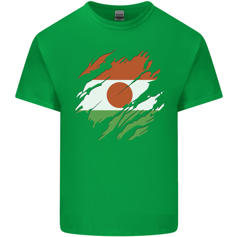 Torn Niger Flag Nigerien Day Football Mens Cotton T-Shirt Tee Top Irish Green