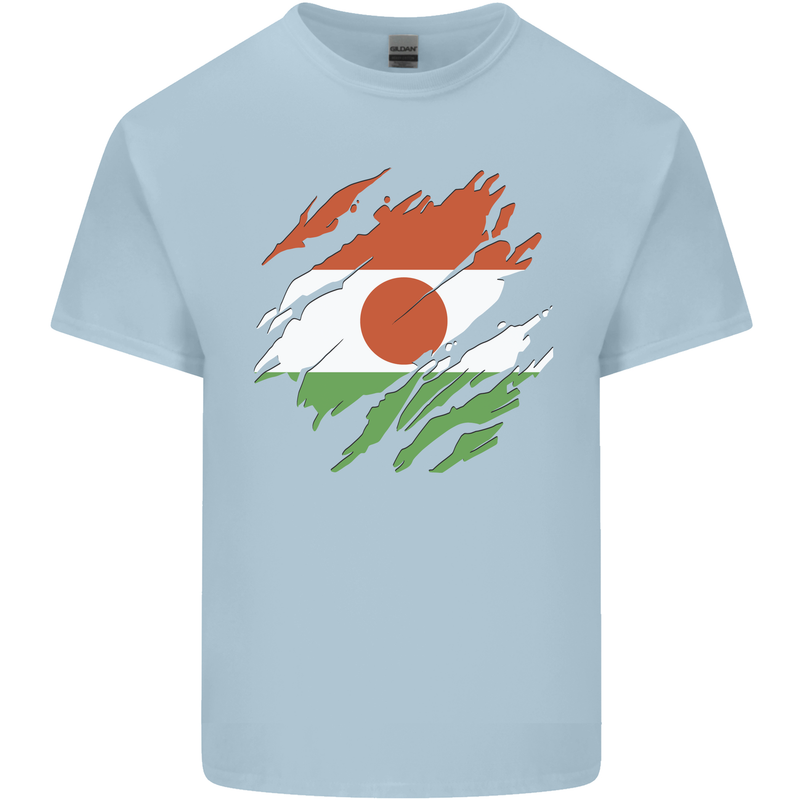 Torn Niger Flag Nigerien Day Football Mens Cotton T-Shirt Tee Top Light Blue