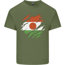 Torn Niger Flag Nigerien Day Football Mens Cotton T-Shirt Tee Top Military Green