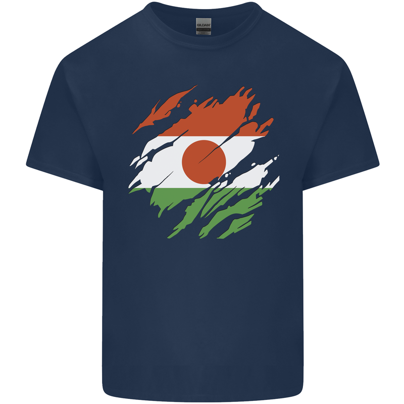 Torn Niger Flag Nigerien Day Football Mens Cotton T-Shirt Tee Top Navy Blue