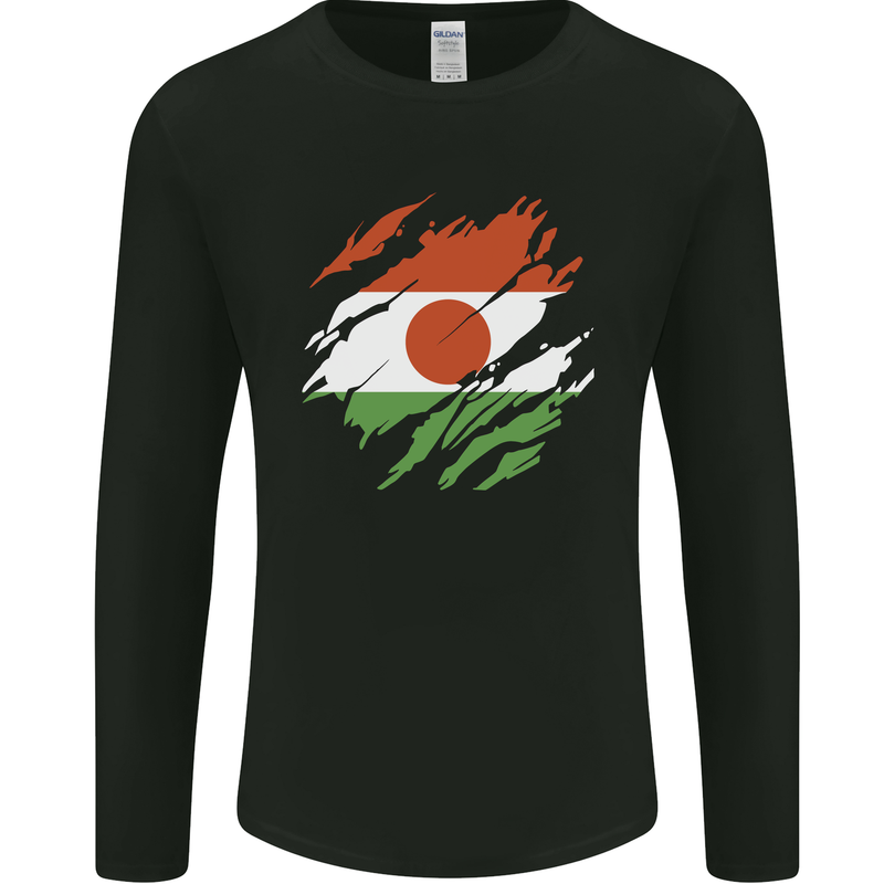 Torn Niger Flag Nigerien Day Football Mens Long Sleeve T-Shirt Black