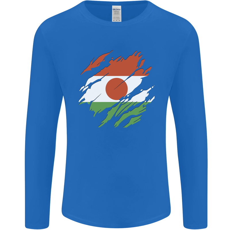 Torn Niger Flag Nigerien Day Football Mens Long Sleeve T-Shirt Royal Blue