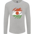 Torn Niger Flag Nigerien Day Football Mens Long Sleeve T-Shirt Sports Grey