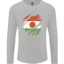 Torn Niger Flag Nigerien Day Football Mens Long Sleeve T-Shirt Sports Grey