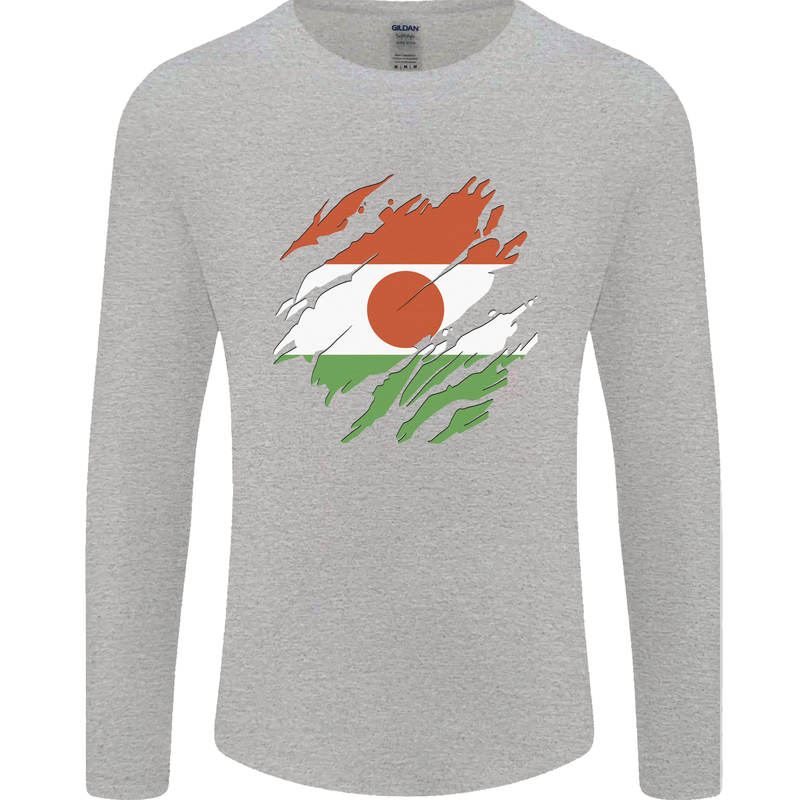 Torn Niger Flag Nigerien Day Football Mens Long Sleeve T-Shirt Sports Grey