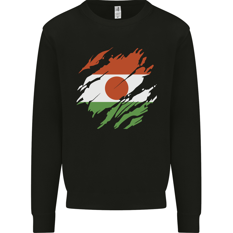Torn Niger Flag Nigerien Day Football Mens Sweatshirt Jumper Black