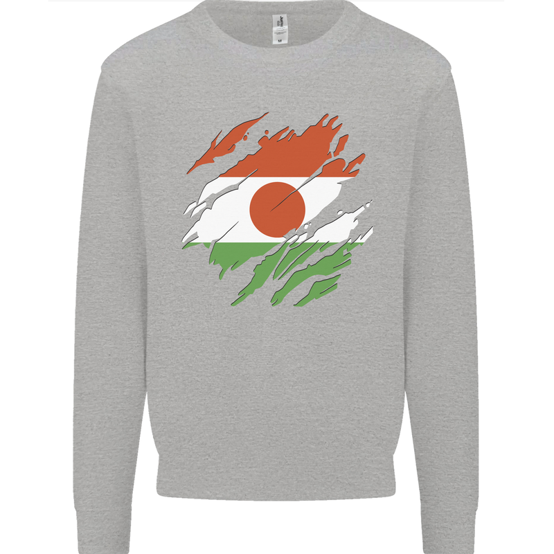 Torn Niger Flag Nigerien Day Football Mens Sweatshirt Jumper Sports Grey