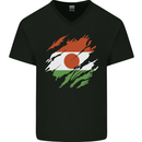 Torn Niger Flag Nigerien Day Football Mens V-Neck Cotton T-Shirt Black