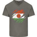 Torn Niger Flag Nigerien Day Football Mens V-Neck Cotton T-Shirt Charcoal