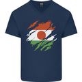 Torn Niger Flag Nigerien Day Football Mens V-Neck Cotton T-Shirt Navy Blue