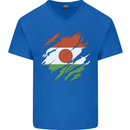 Torn Niger Flag Nigerien Day Football Mens V-Neck Cotton T-Shirt Royal Blue