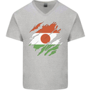Torn Niger Flag Nigerien Day Football Mens V-Neck Cotton T-Shirt Sports Grey