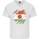 Torn Niger Flag Nigerien Day Football Mens V-Neck Cotton T-Shirt White