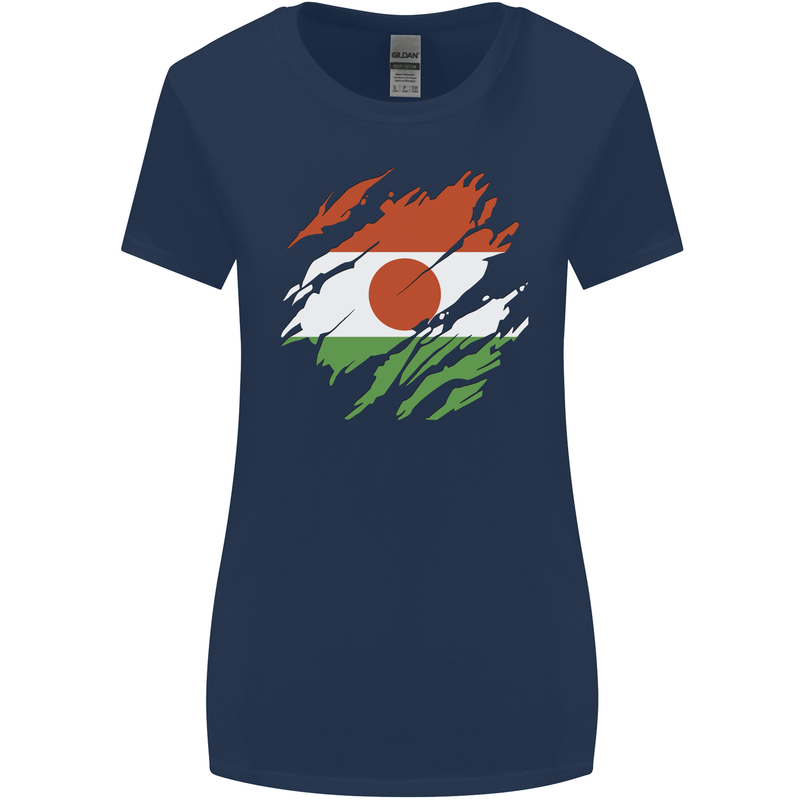 Torn Niger Flag Nigerien Day Football Womens Wider Cut T-Shirt Navy Blue
